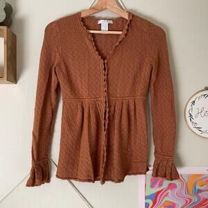 y2k cashmere angora blend terracota fairy boho cottage babydoll cardigan sweater
